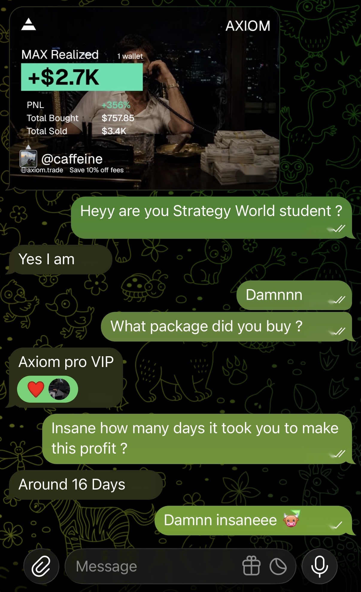AXIOM — VIP student conversation and trading result