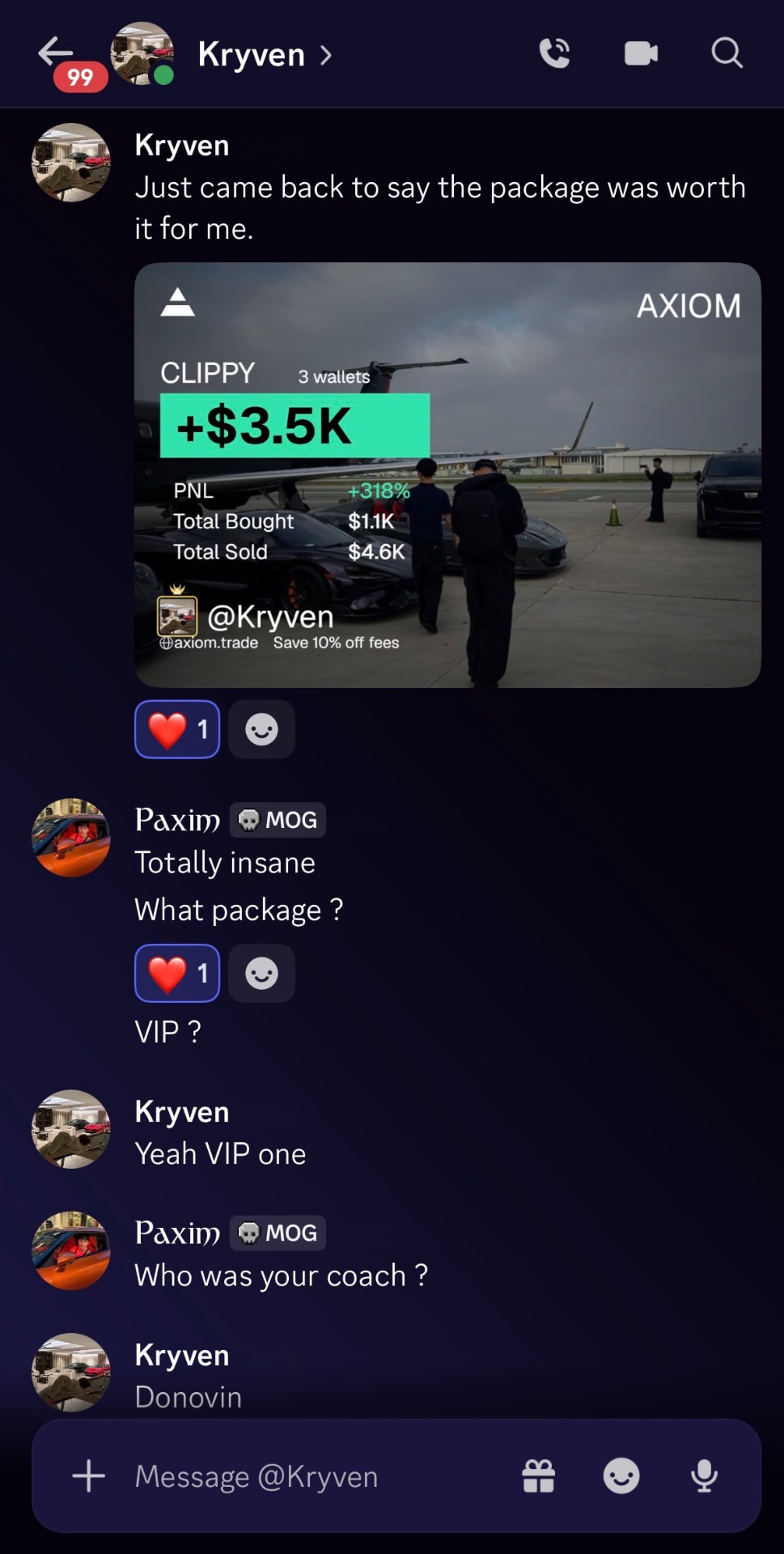 AXIOM — VIP student conversation and trading result