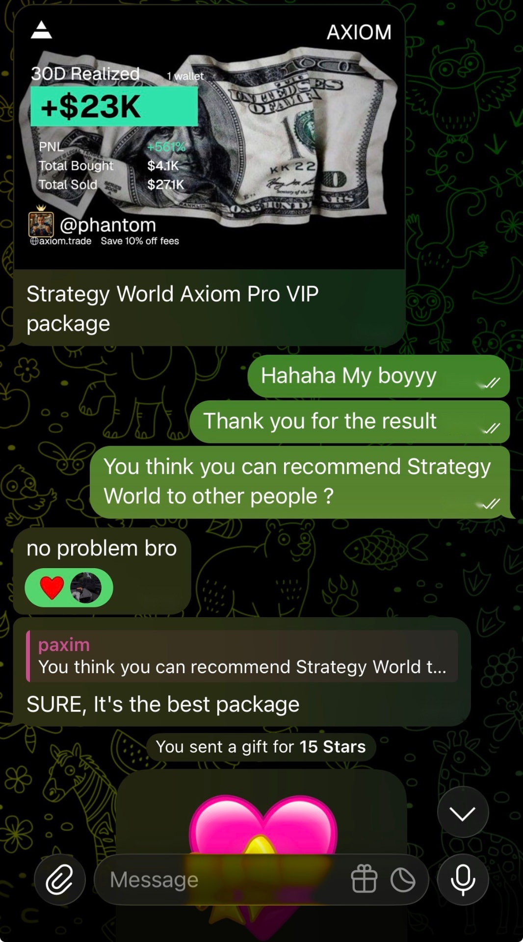 AXIOM — VIP student conversation and trading result