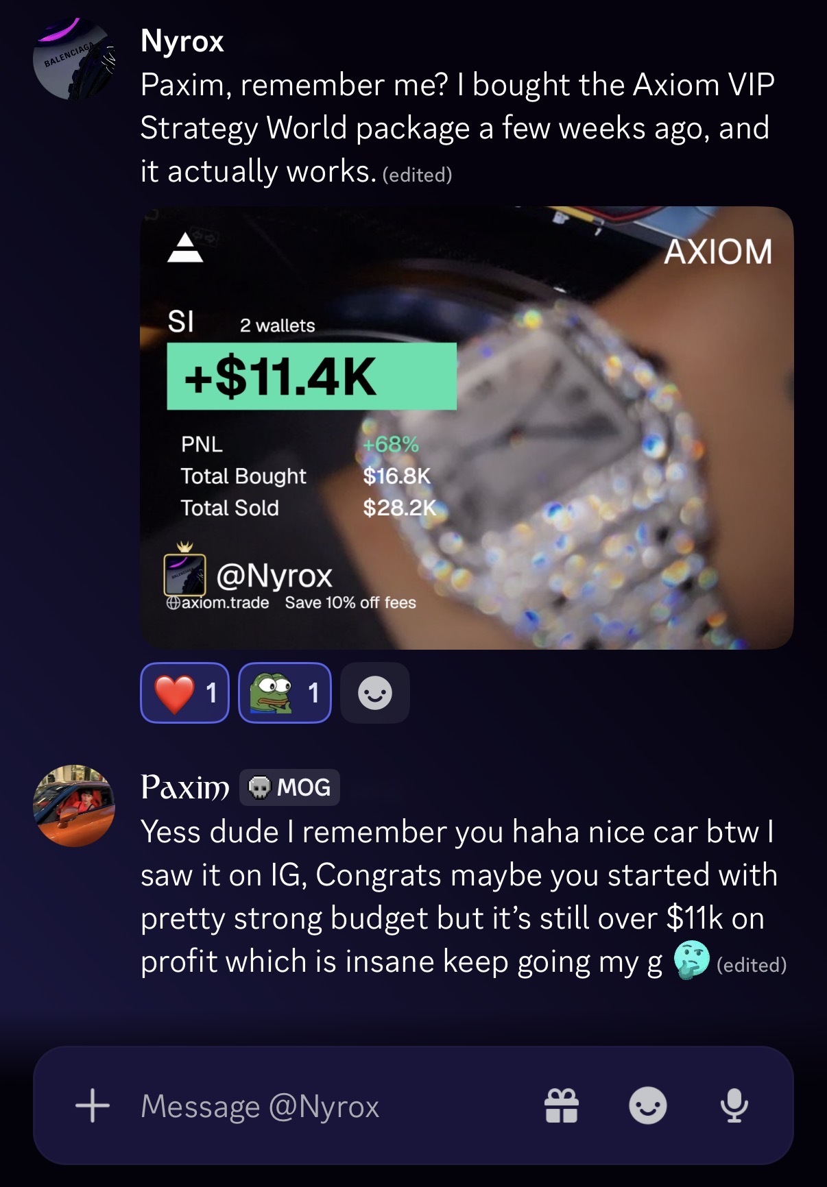 AXIOM — VIP student conversation and trading result