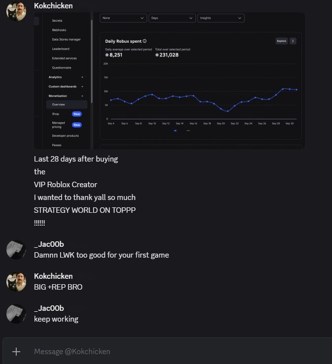 Roblox — VIP student conversation and creator analytics