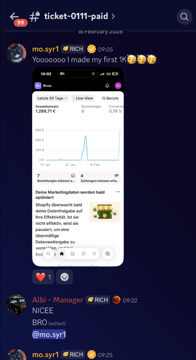 Shopify — First €1K — €1,288.71 in 30 days