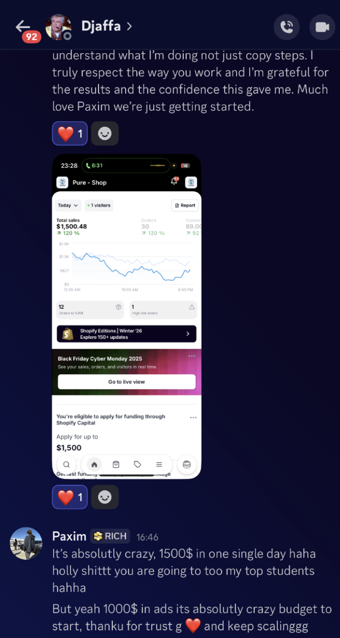 Shopify — Another $1,500 day — $1,500.48 with 30 orders