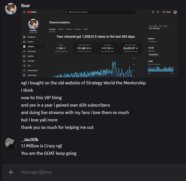 YouTube — VIP student conversation and channel analytics